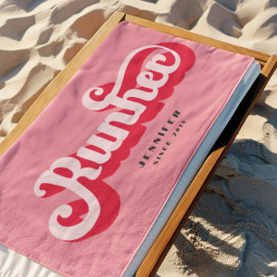 Toalla De Playa Ejecutando Motivación de tipo de letra retro rosa