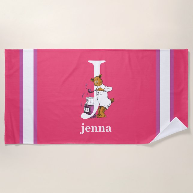 Toalla De Playa El ABC del Dr. Seuss: Carta J - Blanco | Añadir su (Anverso)