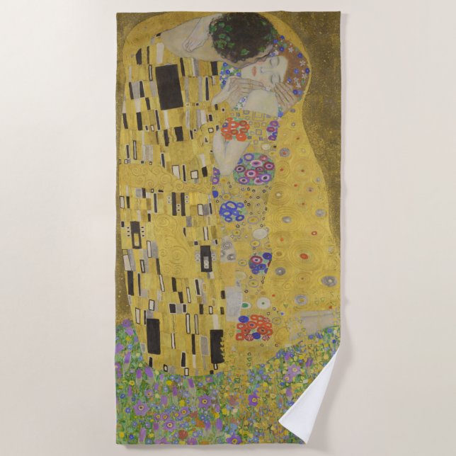 Toalla De Playa El abrazo del beso de los amantes por Gustav Klimt (Anverso)