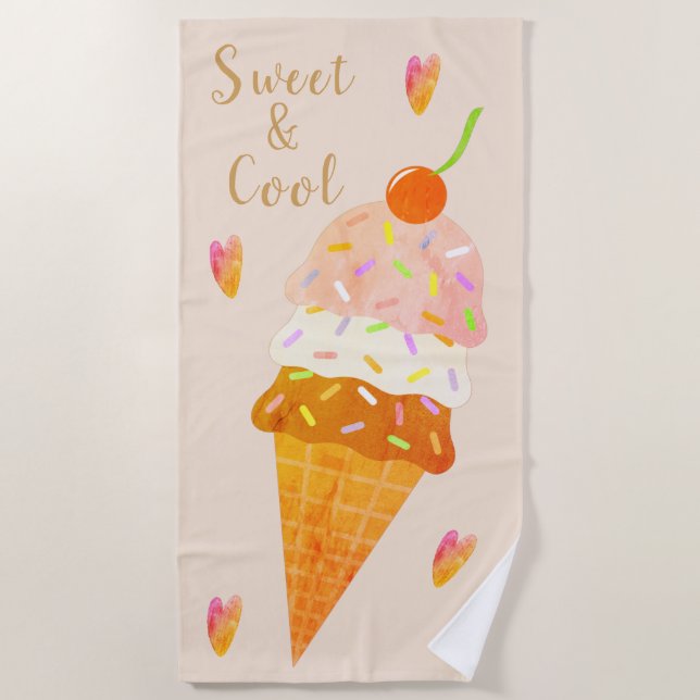 Toalla De Playa El cono de helado pálido de melocotón con asperja (Anverso)