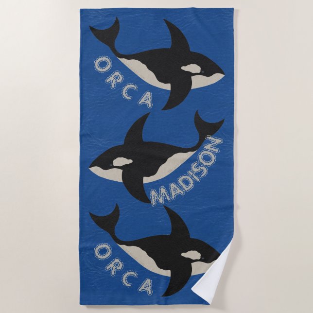 Toalla De Playa El cuero orca parece azul brillante Personaliza es (Anverso)