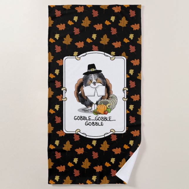 Toalla De Playa El Día de Acción de Gracias Shetland Sheepdog (azu (Anverso)