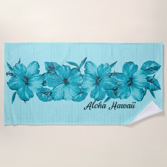 Toalla De Playa El Hibiscus Hawai - Aqua Bue (Anverso)
