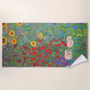 Toalla De Playa El jardín de la granja Gustav Klimt con girasoles