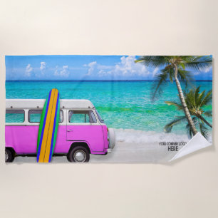 Toalla De Playa El logotipo de su empresa Beach Pink Van & Surfboa
