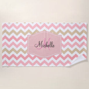 Toalla De Playa El monograma con clase Chevron raya el modelo