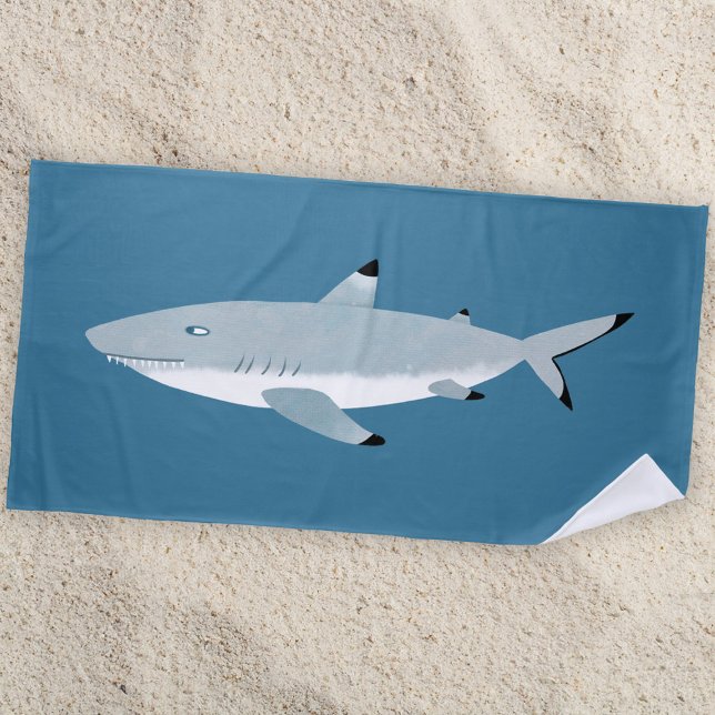 Toalla De Playa El negro divertido tira el tiburón del arrecife (Fun Black Tipped Reef Shark nautical beach towel for wildlife lovers.  Eek!)