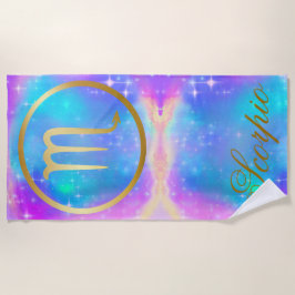 Toalla De Playa El oro del Escorpio del Rótulo zodiaco en fondo co