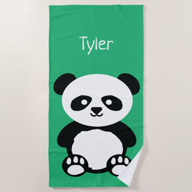 Toalla De Playa El oso de panda Kawaii personalizado embroma verde (Anverso)