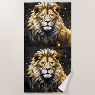 Toalla De Playa El Rey: Oro Majestuoso Y León Masculino Gris,
