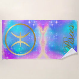 Toalla De Playa El Rótulo zodiaco asoma el oro a fondo colorido |