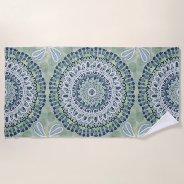 Toalla De Playa El Shabby Bohemiano Chic Mandala Dot Art Design (Anverso)