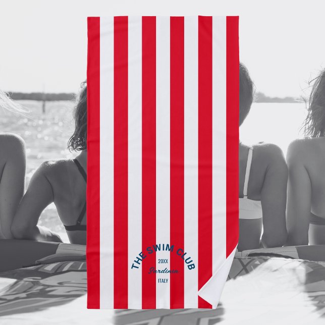Toalla De Playa El Swift Club Blue Escudo Red Cabana Stripe (Subido por el creador)