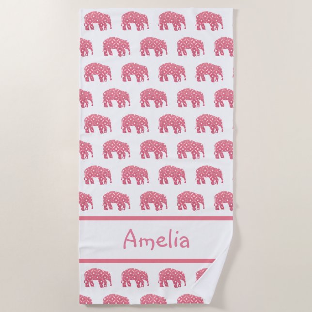 Toalla De Playa Elefante rosa personalizado (Anverso)