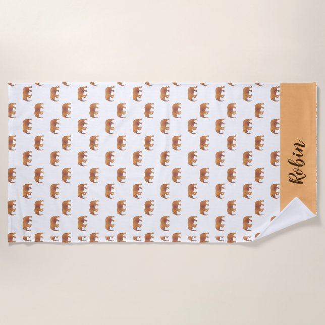 Toalla De Playa Elefantes Rosa Personales Patrón Oro Blanco (Anverso)