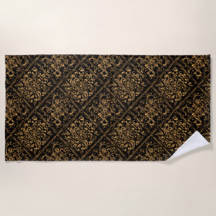 Toalla De Playa Elegancia Damasco Dorado Medianoche