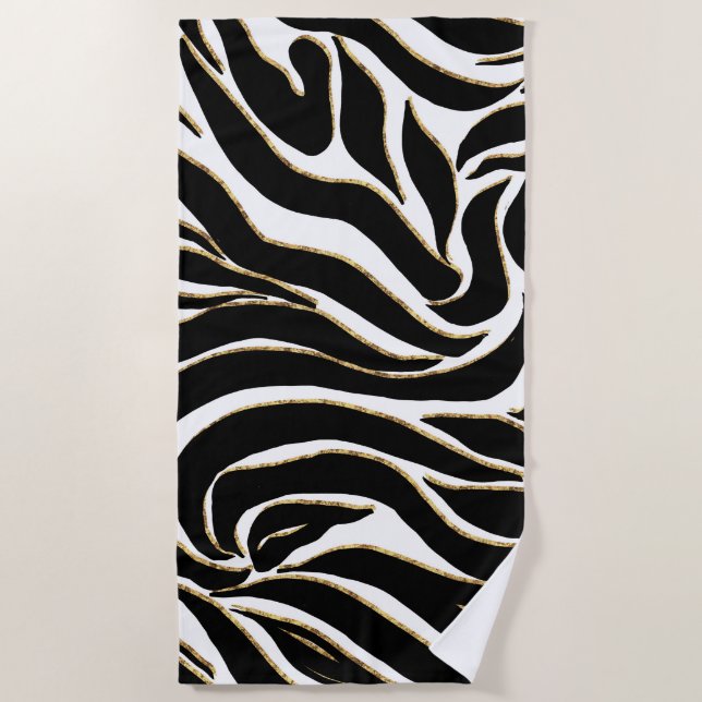 Toalla De Playa Elegant Black Gold Zebra White Animal Print (Anverso)