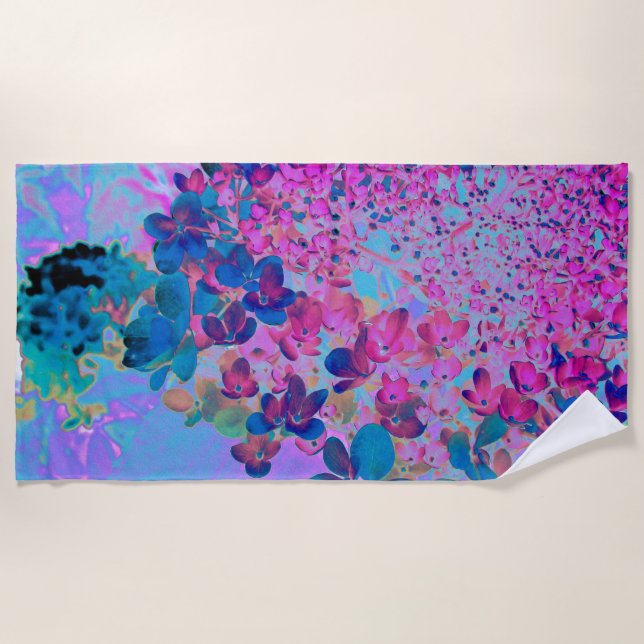 Toalla De Playa Elegant Dark Blue and Magenta Limelight Hydrangea (Anverso)