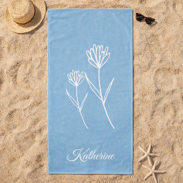 Toalla De Playa Elegant Dusty Blue Simple Flower 