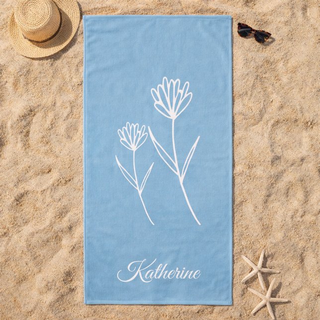 Toalla De Playa Elegant Dusty Blue Simple Flower  (Subido por el creador)