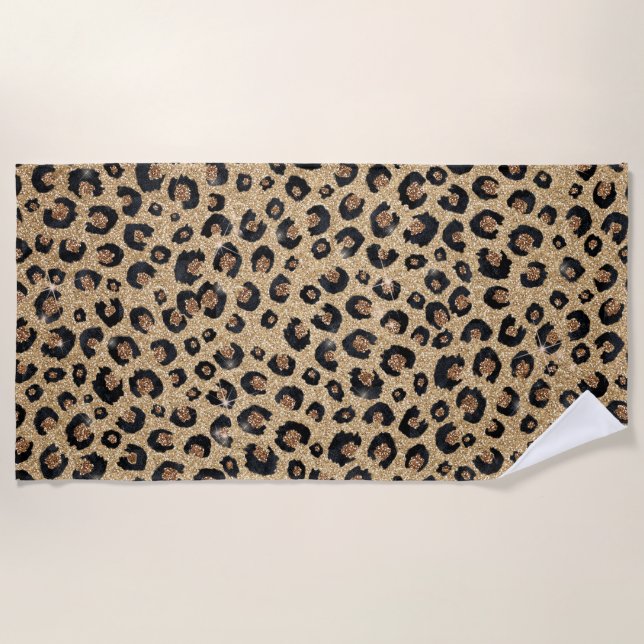 Toalla De Playa Elegant Gold Glitter Black Leopard Print (Anverso)