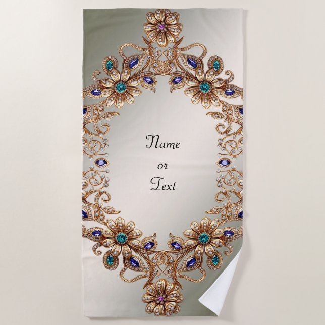 Toalla De Playa Elegant Gold Jewel Flowers Beach Towel (Anverso)
