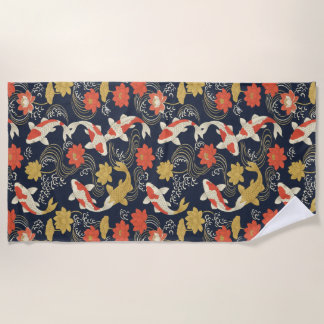 Toalla De Playa Elegant Koi Fish and Lotus Pattern