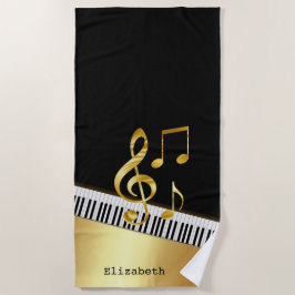 Toalla De Playa Elegant Modern Black Gold Music Notes,Piano Keys