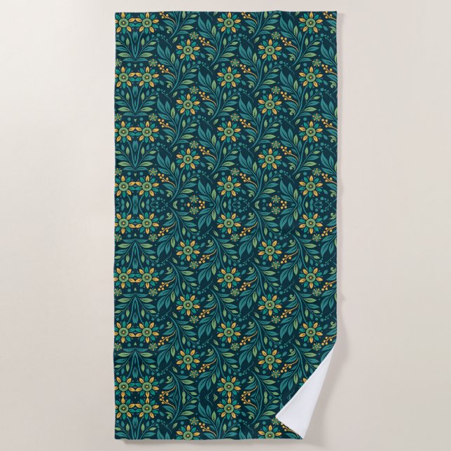 Toalla De Playa Elegant Yellow and Teal Floral Pattern Design (Anverso)