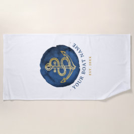 Toalla De Playa Elegante Ancla de color de agua Nautical Name Navy
