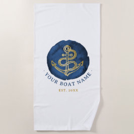 Toalla De Playa Elegante Ancla de color de agua Nautical Name Navy