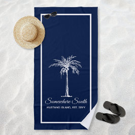 Toalla De Playa Elegante árbol blanco azul de la marina personaliz