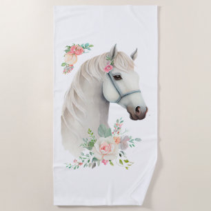 Toalla De Playa Elegante Boho Floral de caballos blancos
