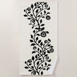 Toalla De Playa Elegante Boho floral de ornamento negro ornamento 