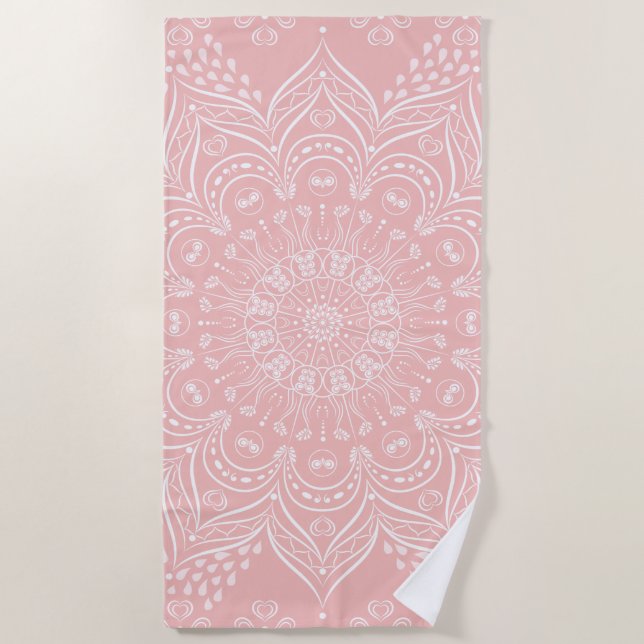 Toalla De Playa Elegante Boho Mandala Rubor Pink (Anverso)