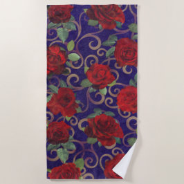 Toalla De Playa Elegante Classy Gold Damask Vintage Red Rose Purpl