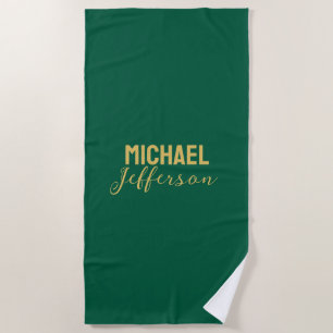 Toalla De Playa Elegante color verde dorado nombre minimalista mod
