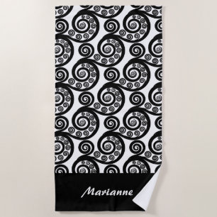 Toalla De Playa Elegante Curls Black & White Curls Koru Fern Frond