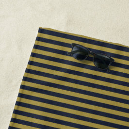 Toalla De Playa Elegante delgado oro y franjas verticales azul de 
