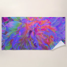 Toalla De Playa Elegante Flor de Dalia Decorativa Psicodélica