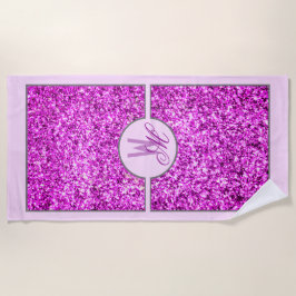 Toalla De Playa Elegante Glitter Rosa Monogramado 