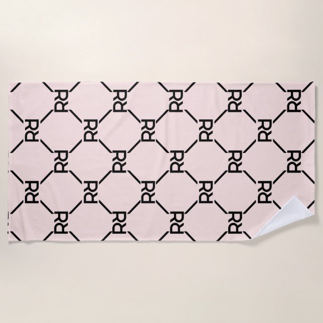 Toalla De Playa Elegante guión moderno rosado Girly Monograma inic (Anverso)
