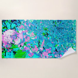 Toalla De Playa Elegante Hydrangea de luz rosa y azul