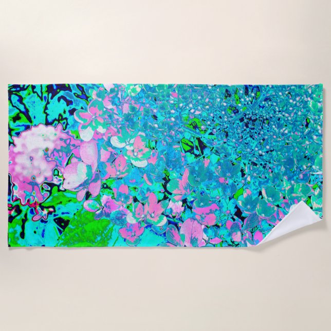 Toalla De Playa Elegante Hydrangea de luz rosa y azul (Anverso)