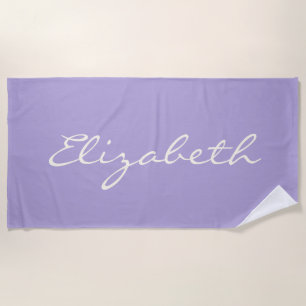 Toalla De Playa Elegante Lavanda Personalizada con Letra Escritura