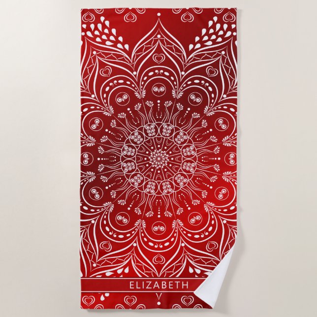 Toalla De Playa Elegante Mandala Red (Anverso)