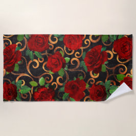 Toalla De Playa Elegante Moda de época elegante Damask Vintage Ros