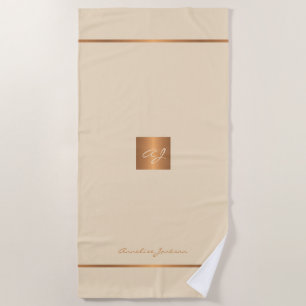 Toalla De Playa Elegante moda marfil oro moderno rayas monogramada