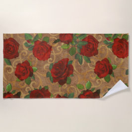 Toalla De Playa Elegante Moda Vintage de Damask elegante Taupe Ros