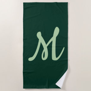 Toalla De Playa Elegante Moderno Plano Verde Oscuro Monograma de N